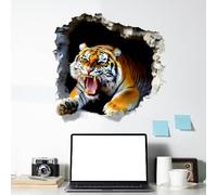SUPERDANT Stickers Muraux Tigre 3D Autocollants Muraux Animaux Sauvages Percez les Murs Stikers Murals D'Art Autocollants Adhésifs pour Salle de Jeux Chambre D'Enfants Autocollants Décoratifs