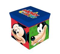 Superdiver - Coffre de Rangement et Tabouret Mickey, Donald, Pluto et Dingo - Licence Officielle Disney - 30x30x30 cm - Pouf Pliable avec Couvercle rembourré - Organisateur pour Jouets