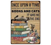 SUPERDNAT Chat Livres Plaque Metal Vintage Girl'S Room Chambre Tin Peinture Plaque Murale Decorative Old Fashion Aluminium Affiche Vintage Ouverture de L'école Panneau Decoratif Exterieur Metal