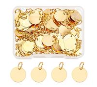 SUPERFINDINGS 100Pcs Breloques en Laiton Pendentifs Ronds Plats 12x0.25mm Or en Laiton Étiquette Blanc Charmes Breloques pour Bracelet Breloque Creation Bijoux
