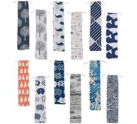 SUPERFINDINGS 12 Styles Trousse de Transport pour Pailles Réutilisable Porte Couverts Poche de Stockage Mini Sac à Cordon en Lin Imprimé pour Pailles Baguettes Couteau Cuillère 25.5x5.8cm 10x2.3