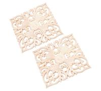 SUPERFINDINGS 2 pièces Bois Sculpté Applique Cadre Onlay Meubles Non Peints Décoration Motif Carré pour la Maison Porte Armoire Décoration 146x146x7mm