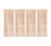 SUPERFINDINGS 4 applique Rectangulaire en Bois Sculpté 16x6cm de Long Motif Floral Non Peint Décoration pour Meubles Armoire Placard