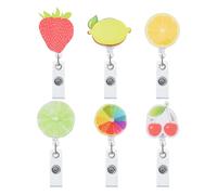 SUPERFINDINGS 6 Pièces 6 Styles Mignons Porte Badges Rétractable en Acrylique à Thème Fruit avec Clip Portes Badge Infirmière Portes Cartes d'Identité Rétractable pour Enseignants Infirmières Médecins