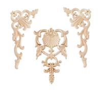 SUPERFINDINGS Lot de 4 appliques en bois naturel sculpté 2 styles - Couleur : bois brut - Décoration de meubles de maison - Motif classique - Bois massif naturel sculpté pour décoration murale