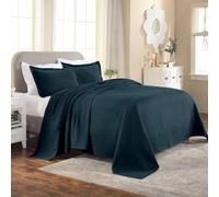 Superior Couvre-lit 100% Coton tissé avec Couvre-oreillers, literie Jacquard en Coton de qualité supérieure, Aspect matelassé à Motifs géométriques, lit Double, Bleu foncé