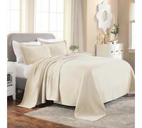 Superior Couvre-lit 100% Coton tissé avec taies d'oreiller, literie Jacquard en Coton de qualité supérieure, pour Toutes Les Saisons, Panier géométriques, lit Queen Size, Ivoire