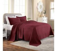 Superior Couvre-lit 100% Coton tissé avec taies d'oreiller, literie Jacquard en Coton de qualité supérieure, Aspect matelassé, lit Double, Grenat