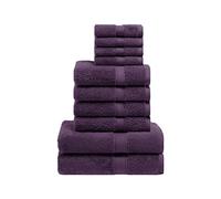 Superior Lot de 10 Serviettes en Coton égyptien Pelucheux Ultra Doux, 2 draps de Bain, 4 essuie-Mains, 4 Serviettes pour Le Visage, pour Salle de Bains d'invités, Spa, hôtel - Prune