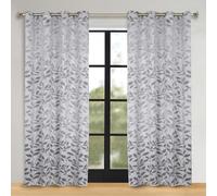 Superior Lot de 2 rideaux occultants thermiques pour chambre à coucher, cuisine, salon, motif feuilles, 177,8 x 213,4 cm, gris