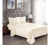 Superior Modal from Beechwood Parure de lit 300 fils, 1 drap-housse élastique à poche très profonde, 1 drap plat, 2 taies d'oreiller, draps doux et frais, tissage satin, essentiels de literie, grand