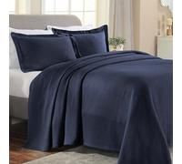 Superior - Solitaire - Parure 2 pièces décorative pour lit 1 Place en Coton texturé incluant Un Couvre-lit matelassé et aéré et Un taie d’Oreiller, pour Toutes Les Saisons, Bleu Marine