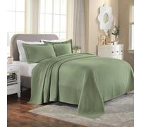 Superior - Solitaire - Parure 3 pièces décorative pour lit Queen Size en Coton texturé incluant Un Couvre-lit matelassé et aéré et Deux taies d’Oreiller, pour Toutes Les Saisons, Vert Sauge