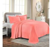 Superior - Solitaire - Parure de lit 3 pièces en Coton texturé - Couvre-lit et 2 taies d'oreiller - Couverture matelassée et aérée - pour Toutes Les Saisons - Taille King - Corail