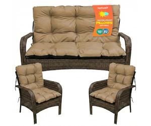SuperKissen24. Coussin Dossier pour Banc de Jardin Canapé - 100x50 cm et Appui 100x60 cm + 2X 48x96 cm Coussin de Chaise Longue - Bain de Soleil - Intérieur/Extérieur - Imperméable - Beige