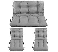 SuperKissen24. Coussin Dossier pour Banc de Jardin Canapé 100x60x50 cm + 2 x Coussin Dossier pour Chaise 48x96 cm - Bain de Soleil - Intérieur/Extérieur - Imperméable - Lin Gris