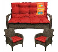 SuperKissen24. Coussin Dossier pour Banc de Jardin Canapé - 120x50 cm et Appui 120x60 cm + 2X 45x45 cm Coussin pour Chaise de Jardin - Intérieur/Extérieur - Imperméable - Rouge