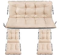 SuperKissen24. Coussin Dossier pour Banc de Jardin Canapé 120x60x50 cm + 2 x Coussin Dossier pour Chaise 48x96 cm - Bain de Soleil - Intérieur/Extérieur - Imperméable - Lin Beige