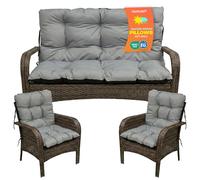 SuperKissen24. Coussin Dossier pour Banc de Jardin Canapé - 140x50 cm et Appui 140x60 cm + 2X 48x96 cm Coussin de Chaise Longue - Bain de Soleil - Intérieur/Extérieur - Imperméable - Gris