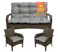 SuperKissen24. Coussin Dossier pour Banc de Jardin Canapé - 180x50 cm et Appui 180x60 cm + 2X 45x45 cm Coussin pour Chaise de Jardin - Intérieur/Extérieur - Imperméable - Gris