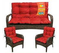 SuperKissen24. Coussin Dossier pour Banc de Jardin Canapé - 180x50 cm et Appui 180x60 cm + 2X 48x96 cm Coussin de Chaise Longue - Bain de Soleil - Intérieur/Extérieur - Imperméable - Rouge