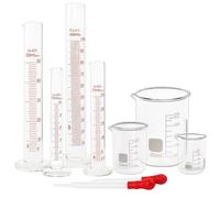 SUPERLELE Lot de bouteilles graduées en verre 10/25/50/100 ml, gobelet en verre épais 50/100/250 ml avec 2 compte-gouttes