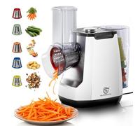 SUPERLEX Coupe-légumes électrique 5-en-1, mandoline avec 5 lames tambour interchangeables, râpe à fromage pour fruits légumes carottes noix râpe de cuisine