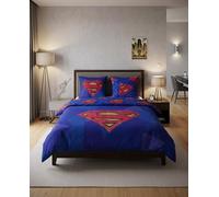 Superman Housse de Couette 240x220 + 2 Taies 65x65 Bleu Polycoton Cadeau | Parure de lit 2 personnes réversible | Polycoton séchage rapide | Licence DC Comics | Idée cadeau | Adulte