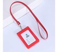 SUPERTOOL Porte-badge vertical en cuir synthétique avec 1 fenêtre pour carte d'identité, 4 emplacements pour cartes, cordon tour de cou amovible de 55,9 cm (rouge/bleu/gris/noir)
