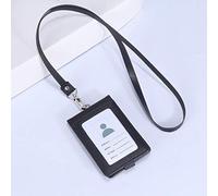 SUPERTOOL Porte-badge vertical en cuir synthétique avec 1 fenêtre pour carte d'identité, 4 emplacements pour cartes, cordon tour de cou amovible de 55,9 cm (rouge/bleu/gris/noir)