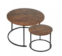 SUPFINE 2pcs Tables Basses Rondes - Table de Salon en Bois - Table d'appoint Gigognes - pour Salon Chambre Bureau - 60/40cm - Marron