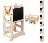 SUPFINE 3 en 1 Tour d'Observation Enfant Tour d'apprentissage Montessori Tabouret avec Tableau Noir avec Fonction Table Motif Lapin