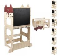 SUPFINE 3 en 1 Tour d'Observation Enfant Tour d'apprentissage Montessori Tabouret avec Tableau Noir avec Fonction Table Motif Renard