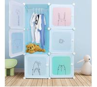 SUPFINE Armoire Chambre d'enfant en PP, 3 niveaux, Armoire Modulable avec 1 Tringle à vêtements, DIY, 74 × 37 × 110 cm, Bleu