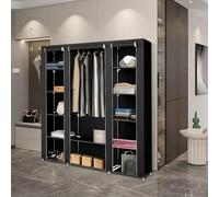 Supfine Armoire de Rangement avec Tringle à Vêtements et étagères, Penderie Tissu Armoire Chambre Portable pour Chambre D'adulte (Noir, A, 175x150x45 cm)