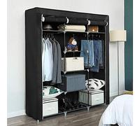 Supfine Armoire de Rangement avec Tringle à Vêtements et étagères, Penderie Tissu Armoire Chambre Portable pour Chambre D'adulte (Noir, B, 175x150x45 cm)