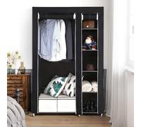 Supfine Armoire de Rangement avec Tringle à Vêtements et étagères, Penderie Tissu Armoire Chambre Portable pour Chambre D'adulte (Noir, 105x43x172 cm)