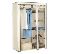 Supfine Armoire de Rangement avec Tringle à Vêtements et étagères, Penderie Tissu Armoire Chambre Portable pour Chambre D'adulte (Beige, 110x45x175 cm)