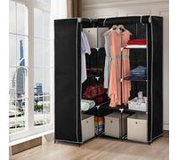 Supfine Armoire de Rangement Garde-Robe, Armoire d'angle en L à 4 Rangées, Armoire en Tissu avec 2 Tringles - Polypropylène et Métal - 129 * 87 * 169cm