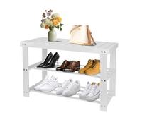 Supfine Banc à Chaussures en Bambou 3 Niveaux 70x27x42 cm，Blanc