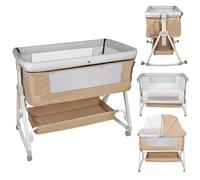 Supfine Berceau Cododo 4 en 1, Lit Bébé avec Table à Langer et Rangement, 6 Niveaux de Hauteur, Lit bébé Multifonction avec Moustiquaire (95 * 50 * 98-110 cm, Beige)
