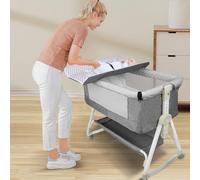 Supfine Berceau Cododo 4 en 1, Lit Bébé avec Table à Langer et Rangement, 6 Niveaux de Hauteur, Lit bébé Multifonction avec Moustiquaire (95 * 50 * 98-110 cm, Lin Gris)