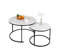 Supfine Ensemble de 2 Tables Basses Rondes, Tables Gigognes de Salon Modernes, Structure en Métal, 40 cm et 60 cm (60x60x45 cm, Marbre Blanc + Noir)
