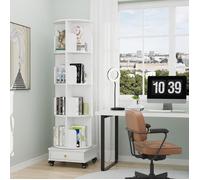 SUPFINE Étagère Livre Rotative 360° à 4 Niveaux, Bibliothèque Colonne, Meuble de Rangement Moderne pour Salon, Bureau, Chambre