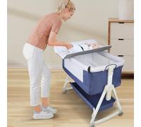 Supfine Lit Bebe 4 en 1, Cododo Bebe Réglable en Hauteur, Berceau pour Nouveau-né avec Table à Langer et Rangement, Pieds Convertibles (Bleu Marine, 80 * 40 * 106 cm)