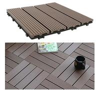 SUPFINE Lot de 11 Caillebotis Bois Exterieur Dalles de Terrasse en Bois Composite, Revêtement de Sol Extérieur Intérieur 30x30cm