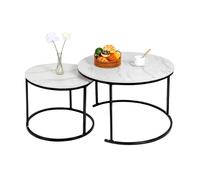 Supfine Lot de 2 Tables Basses Gigognes, Tables Gigognes en Marbre pour Le Salon, la Chambre à Coucher, Petite Table Balcon avec Pied en Métal Noir (Noir, Blanc, 60 * 60 * 45cm & 40 * 40 * 38 cm)