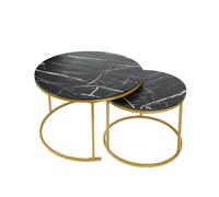 Supfine Lot de 2 Tables Basses Gigognes, Tables Gigognes en Marbre pour Le Salon, la Chambre à Coucher, Petite Table Balcon avec Pied en Métal Noir (Noir, Or, 60 * 60 * 45cm & 40 * 40 * 38 cm)