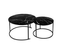 Supfine Lot de 2 Tables Basses Gigognes, Tables Gigognes en Marbre pour Le Salon, la Chambre à Coucher, Petite Table Balcon avec Pied en Métal Noir (Noir, 60 * 60 * 45cm & 40 * 40 * 38 cm)