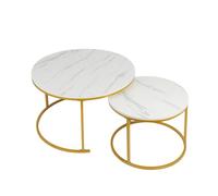 Supfine Lot de 2 Tables Basses Gigognes, Tables Gigognes en Marbre pour Le Salon, la Chambre à Coucher, Petite Table Balcon avec Pied en Métal Noir (Blanc, Or, 60 * 60 * 45cm & 40 * 40 * 38 cm)